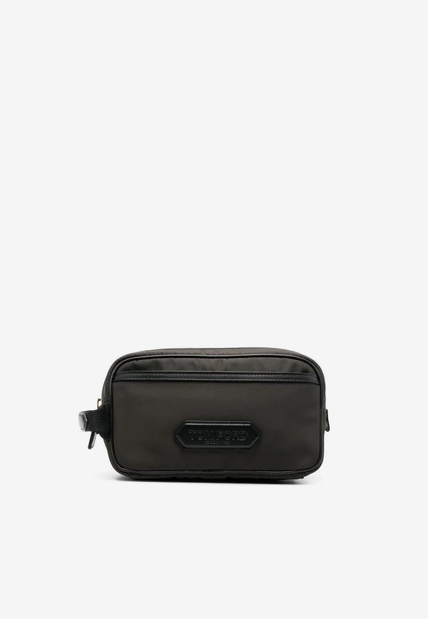 Logo Patch Leather Pouch Bag