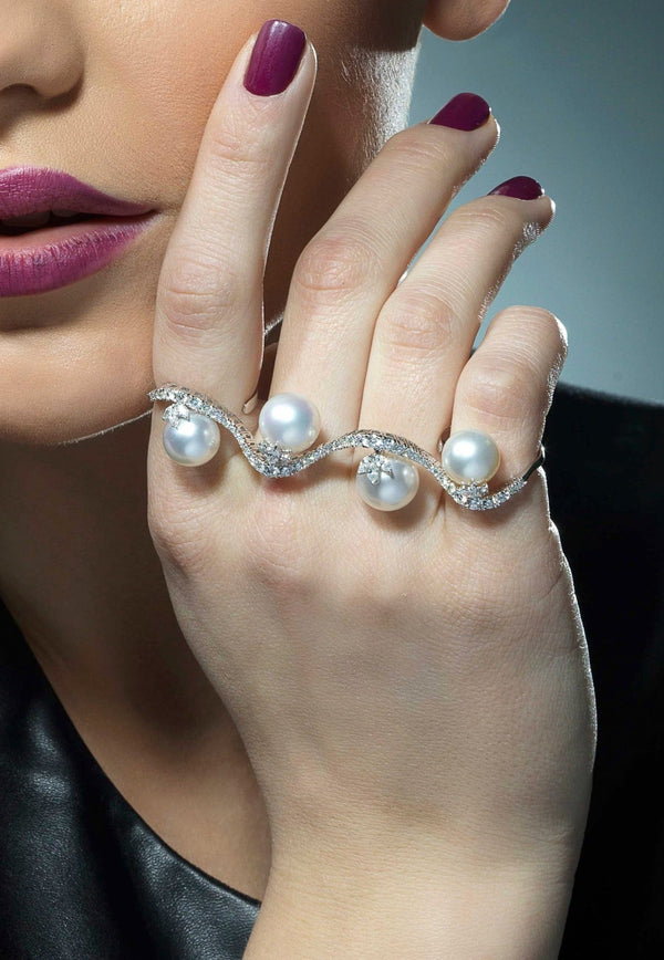 Pearlescent Ring with 18-Karat Diamonds and Pearl Embellishments