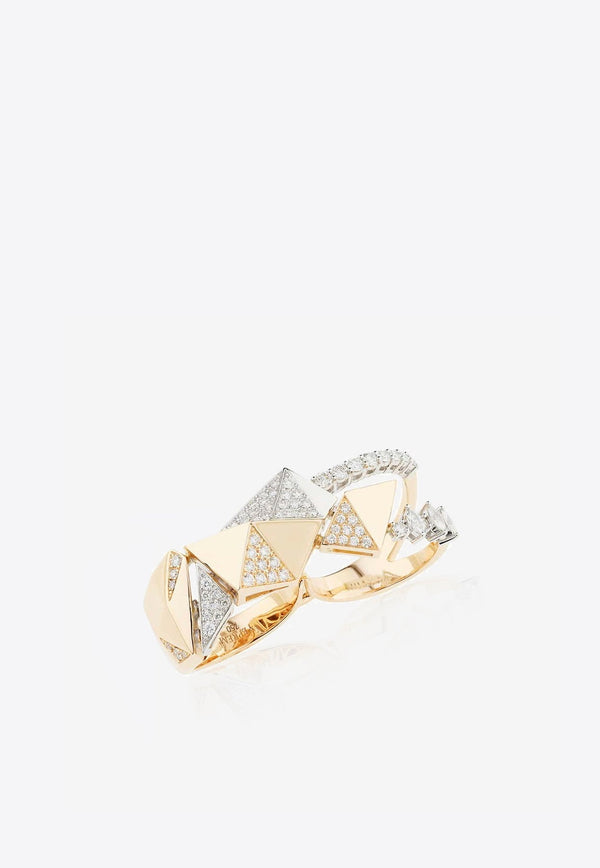 Pink Strada Double Finger Diamond Ring in 18-Karat Yellow and White Gold