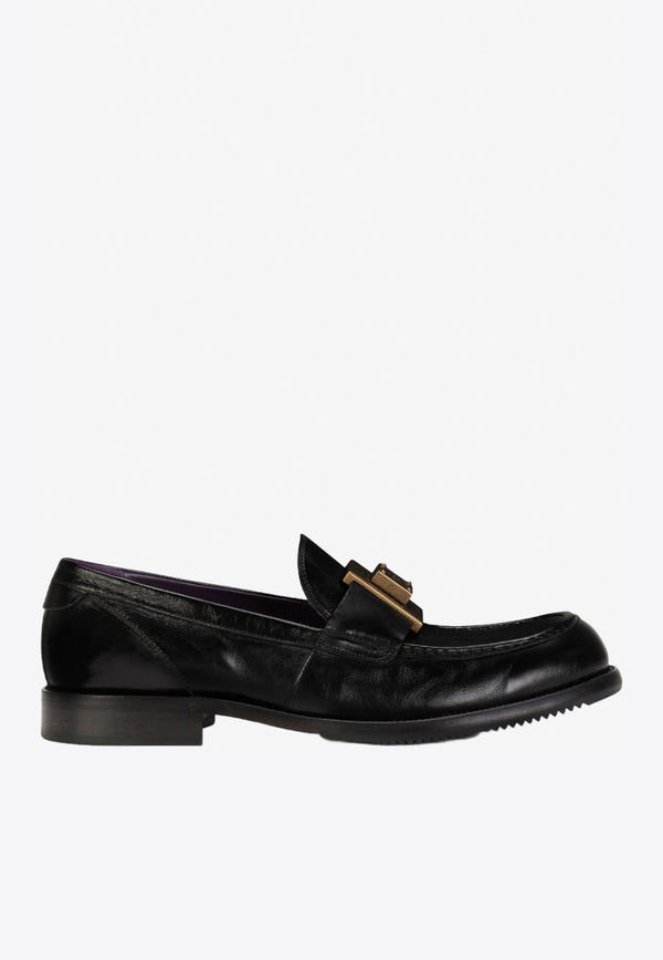 Mino Plate-Detail Loafers in Calf Leather