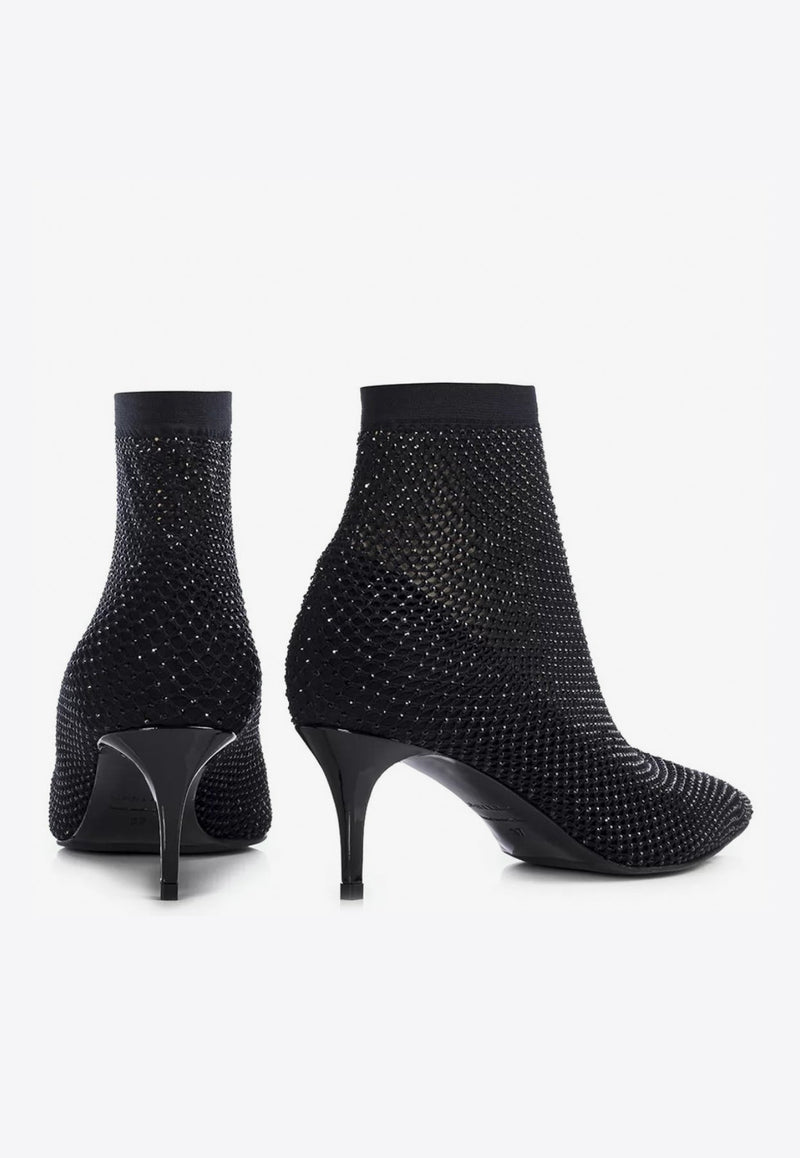 Gilda 60 Crystal Studded Ankle Boots in Leather and Mesh
