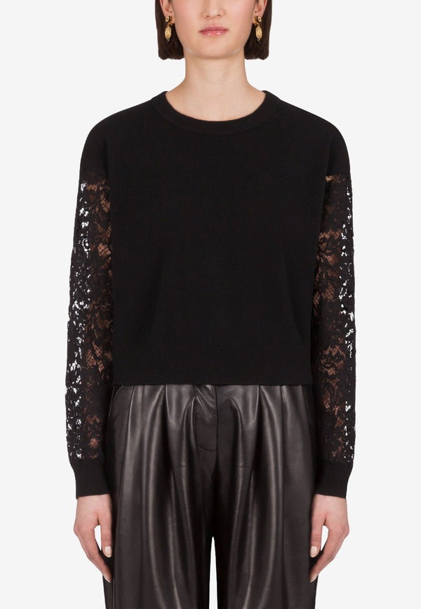 Lace-Sleeved Cashmere Sweater