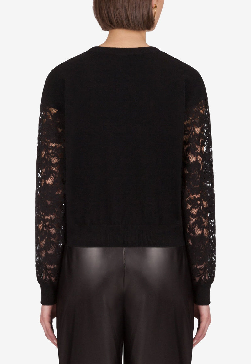 Lace-Sleeved Cashmere Sweater