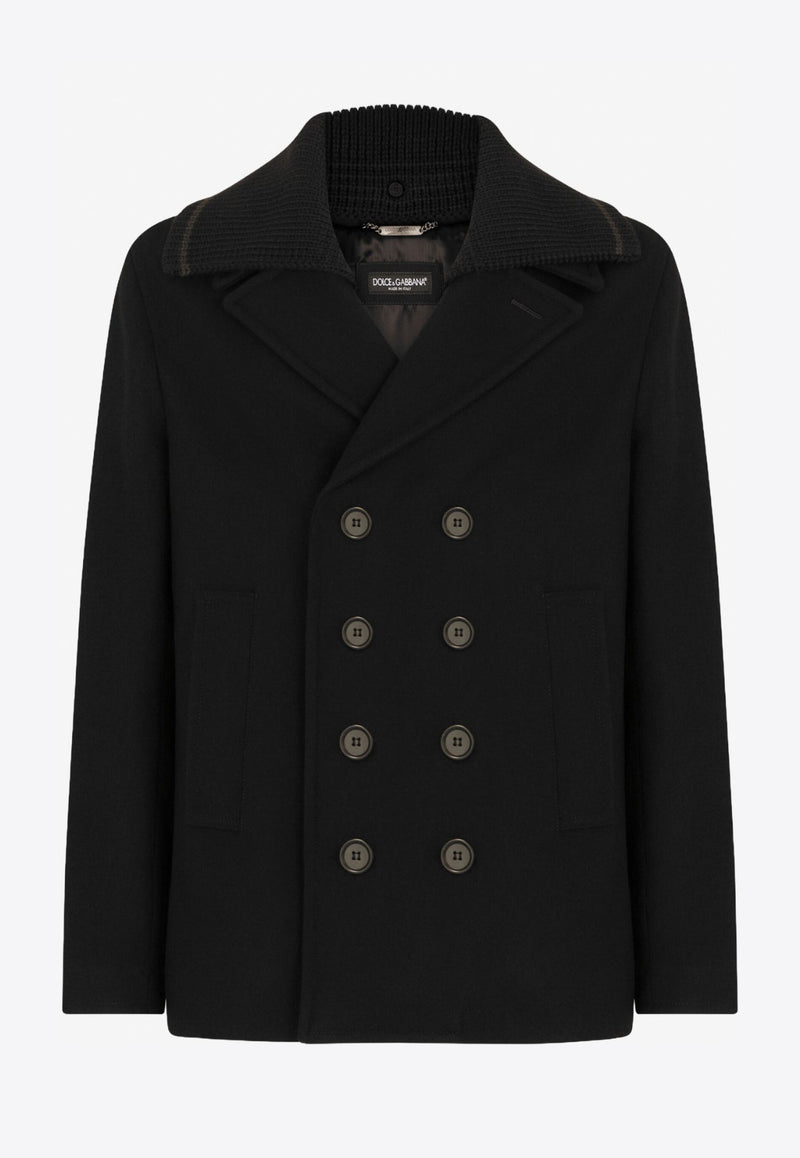 Double-Breasted Knit Collar Peacoat