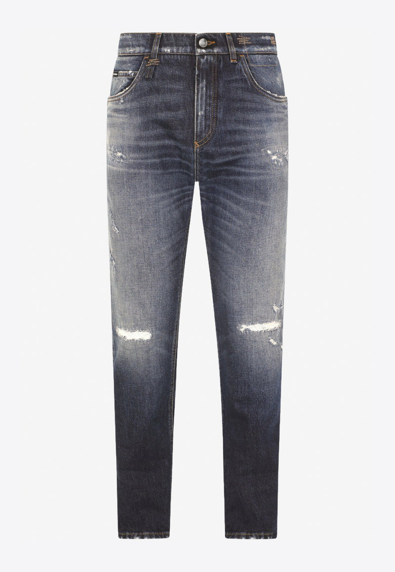 Straight-Leg Cotton Ripped Jeans