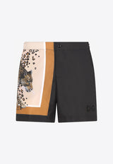 Leopard Print Nylon Swim Shorts