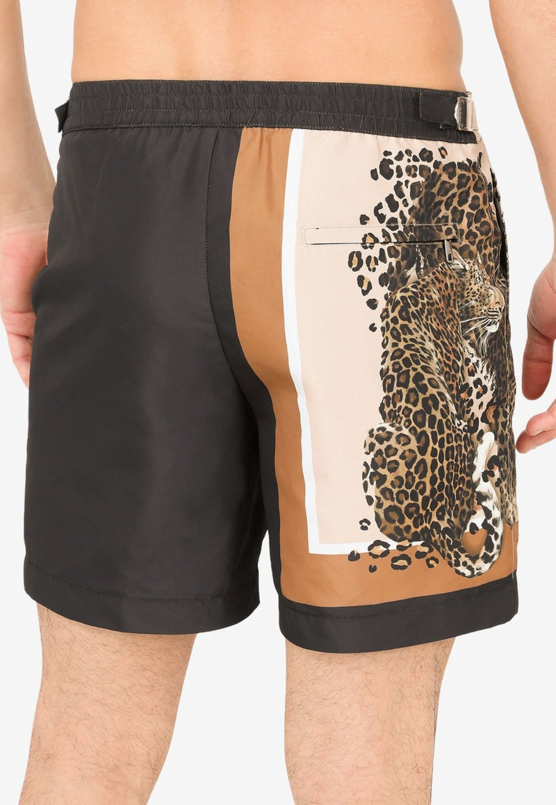 Leopard Print Nylon Swim Shorts