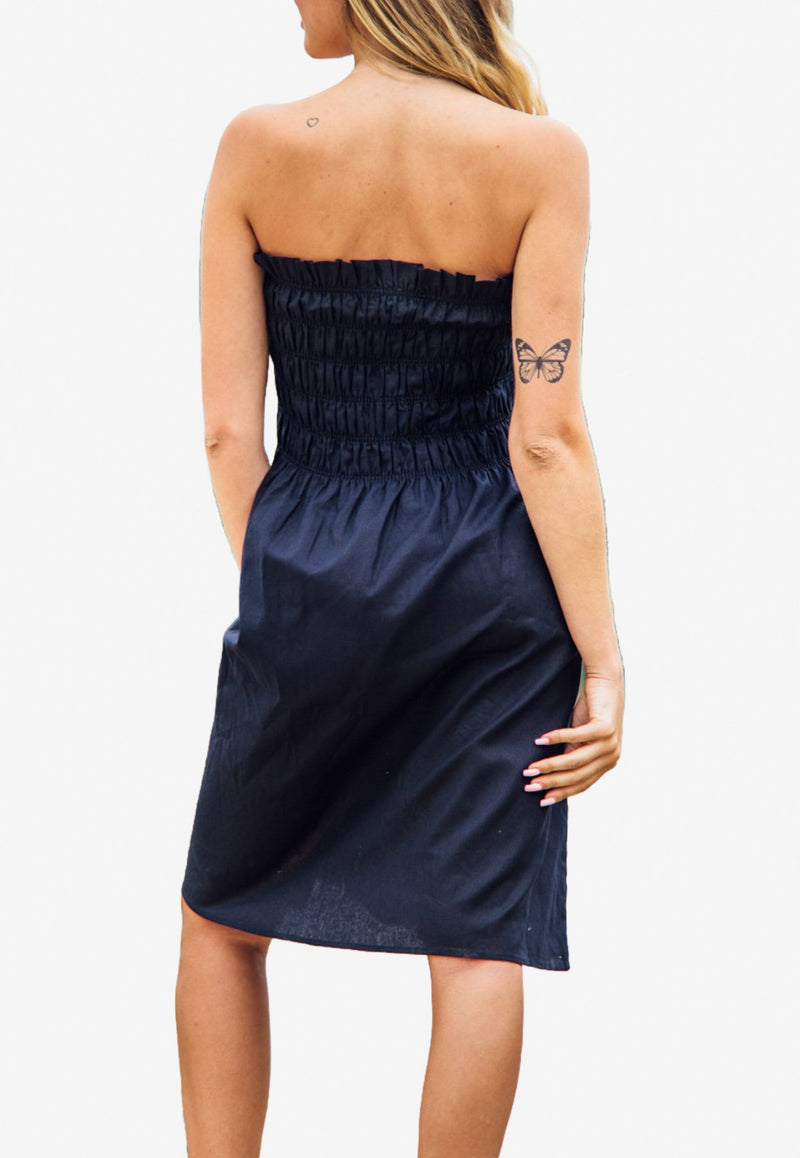 Mer Smocked Tube Dress in Navy