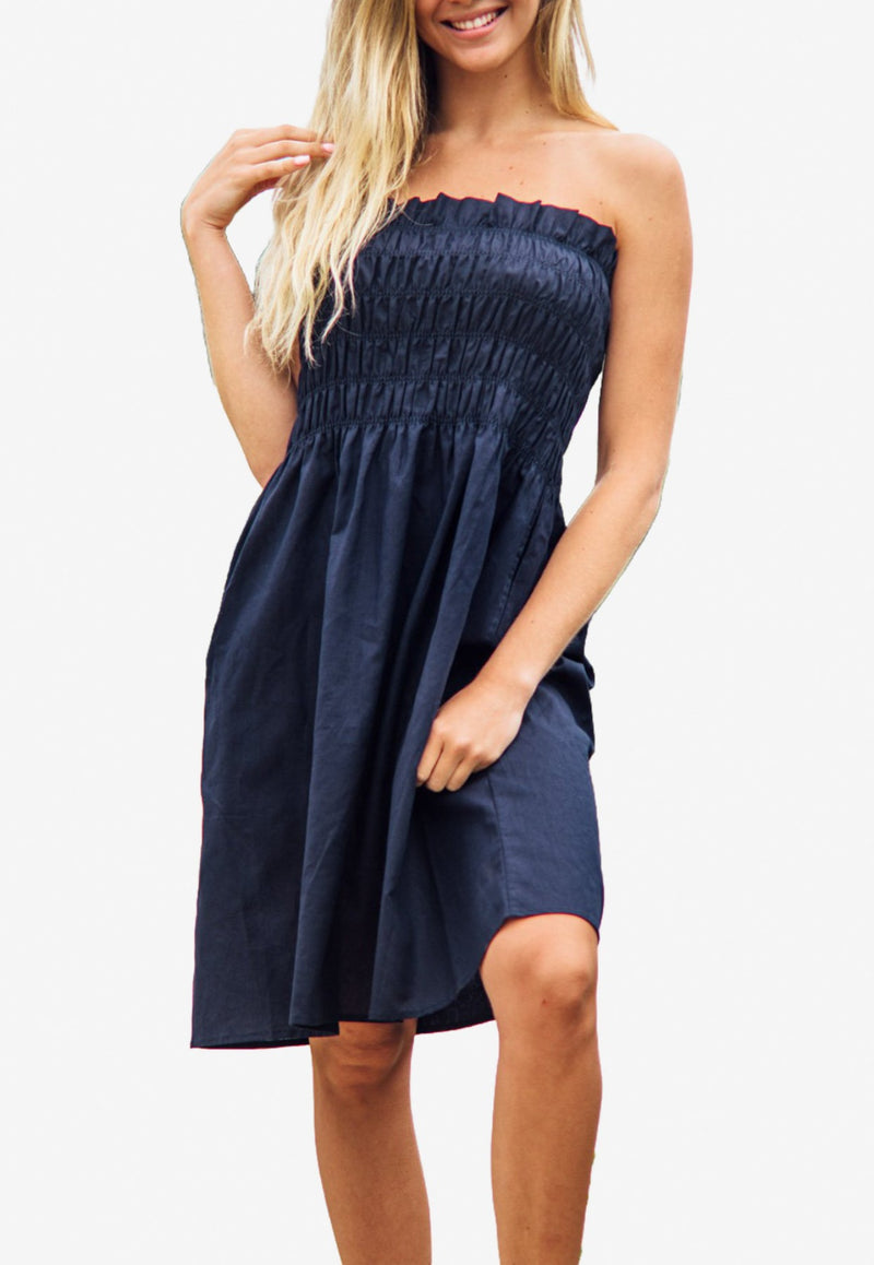 Mer Smocked Tube Dress in Navy